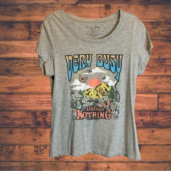 5 for $25🔥Wound Up "Very Busy Doing Nothing" Grey T-Shirt Juniors XXXL (21) - Picture 1 of 4